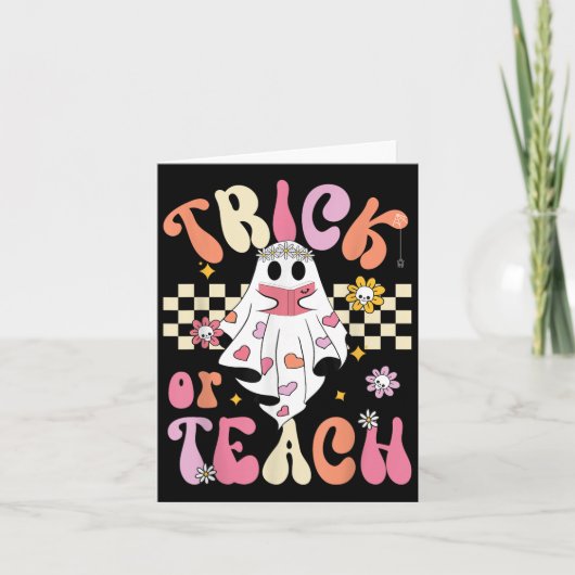 Retro Floral Trick oder lehren Niedliches Ghost Ha Karte (Vorderseite)