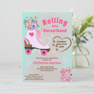 Retro floral türkisfarbene Rollschuhe Boho-Baby-Pa Einladung
