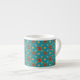 Retro Floral und Polka Dots auf Aquamariner Espres Espressotasse