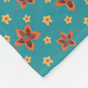 Retro Floral und Polkas auf Aquamarinem Fleece Bla