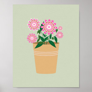Retro Floral Vase Pastell Green Poster
