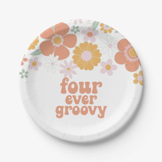 Retro Floral Vier je erwachsen 4. Geburtstag Pappteller (Vorderseite)