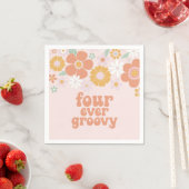 Retro Floral Vier je erwachsen 4. Geburtstag Serviette (Beispiel)