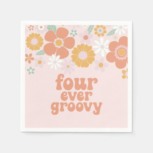 Retro Floral Vier je erwachsen 4. Geburtstag Serviette (Vorderseite)
