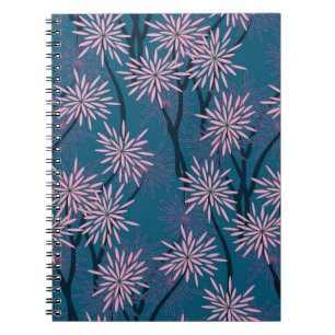 retro floral wallpaper asian style in navy blue pi notizblock