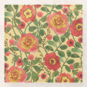 Retro Floral Wasserfarbe: Zeitlose Eleganz Glasuntersetzer