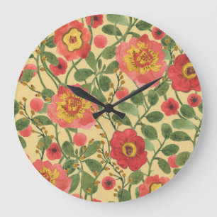 Retro Floral Wasserfarbe: Zeitlose Eleganz Große Wanduhr