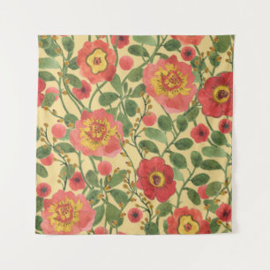 Retro Floral Wasserfarbe: Zeitlose Eleganz Wandteppich