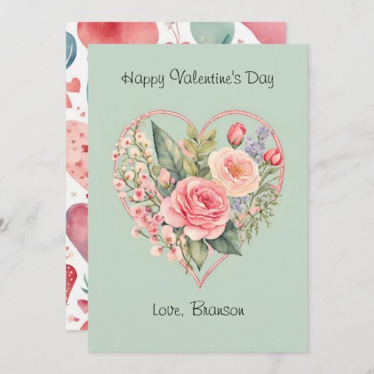 Retro Floral Watercolor Foto Valentine's Day Card Mitteilungskarte (Vorne/Hinten)
