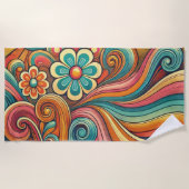 Retro Floral Waves mit Sunburst Strandtuch (Vorderseite)