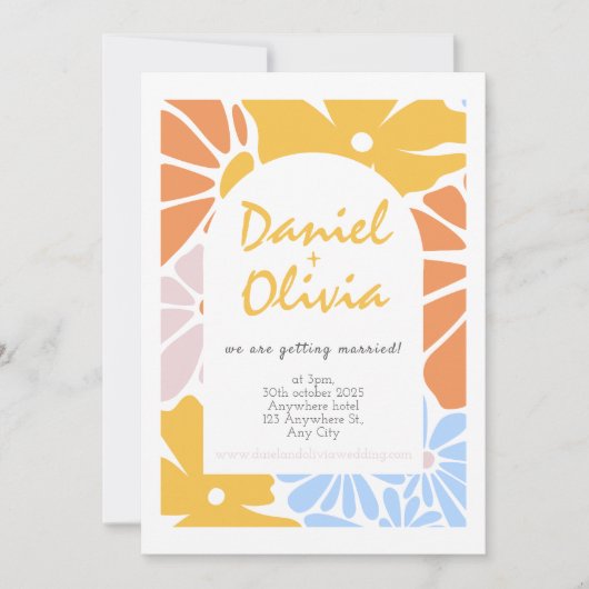 Retro Floral Wedding Einladung (Vorderseite)