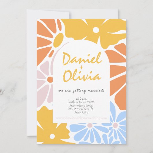 Retro Floral Wedding Einladung (Vorderseite)