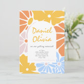 Retro Floral Wedding Einladung (Stehend Vorderseite)