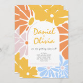 Retro Floral Wedding Einladung (Vorne/Hinten)