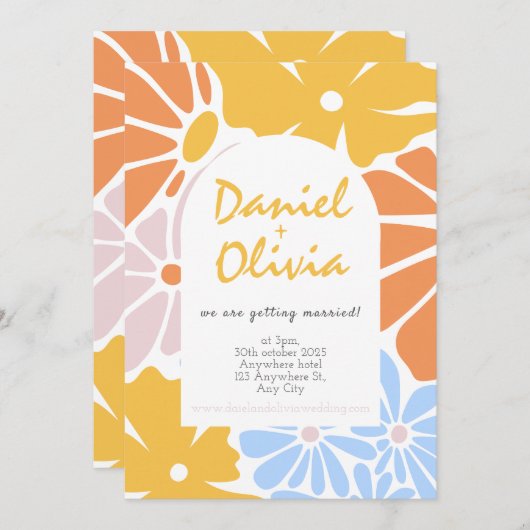 Retro Floral Wedding Einladung (Vorne/Hinten)