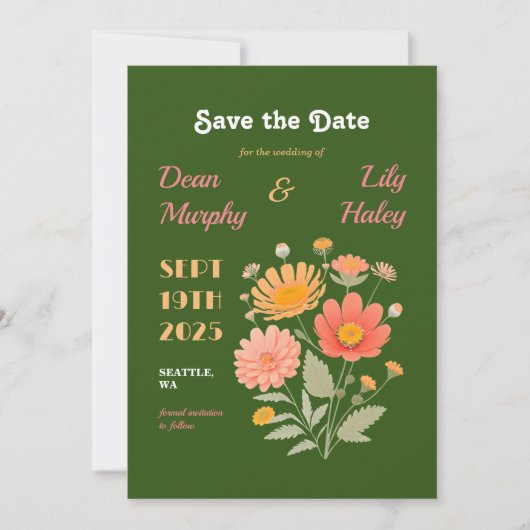 Retro Floral Wedding Save the Date (Vorderseite)