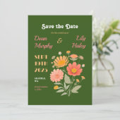 Retro Floral Wedding Save the Date (Stehend Vorderseite)