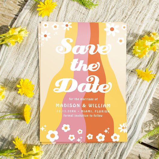 Retro Floral Wedding Save the Date Foto Einladung