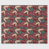 Retro Floral Weihnachten Rotes Aquamarines Muster Geschenkpapier (Flach)