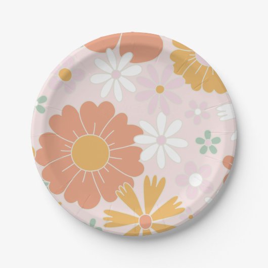 Retro Floral Wild Blume Geburtstagspult Pappteller (Vorderseite)