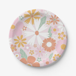 Retro Floral Wild Blume Geburtstagspult Pappteller