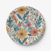 Retro Floral Wild Blume Muster Pappteller (Vorderseite)
