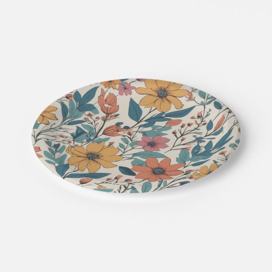 Retro Floral Wild Blume Muster Pappteller (Schrägansicht)