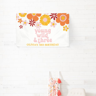 Retro Floral Young Wild Drei Geburtstage Banner