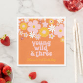 Retro Floral Young Wild Drei Geburtstage Napkins Serviette (Beispiel)