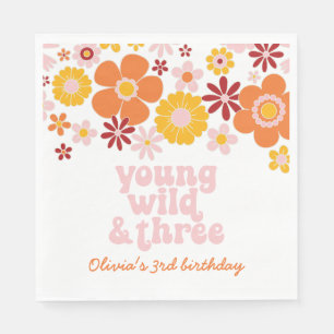 Retro Floral Young Wild Drei Geburtstage Napkins Serviette