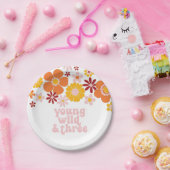 Retro Floral Young Wild drei Geburtstage Pappteller (Party)
