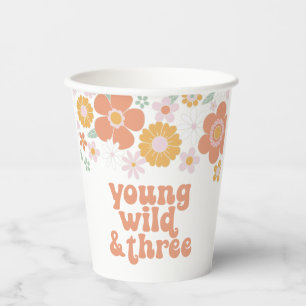Retro Floral Young Wild Drei Geburtstagspapier Cup Pappbecher