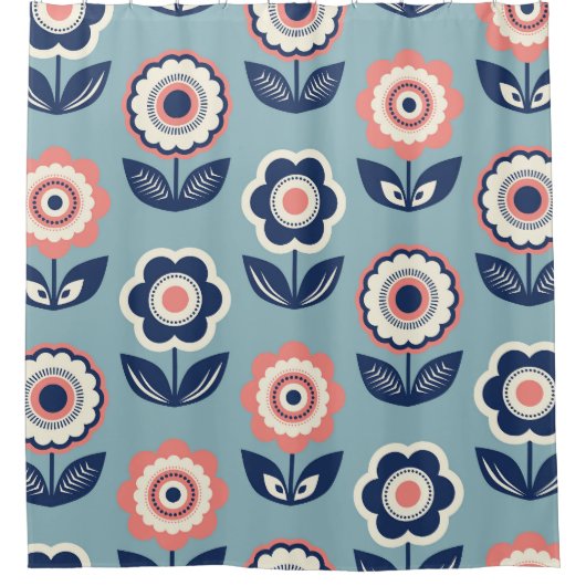 Retro Floral: Zeitloser Musterarm Duschvorhang (Vorderseite)