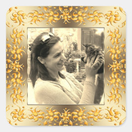 Retro florale barocke goldene Rahmen. Quadratischer Aufkleber