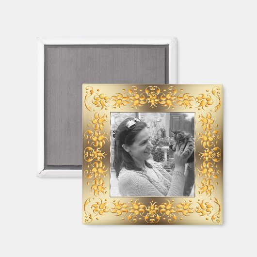 Retro florale barocke goldene Rahmen. Text. Magnet (Vorderseite/Rückseite)