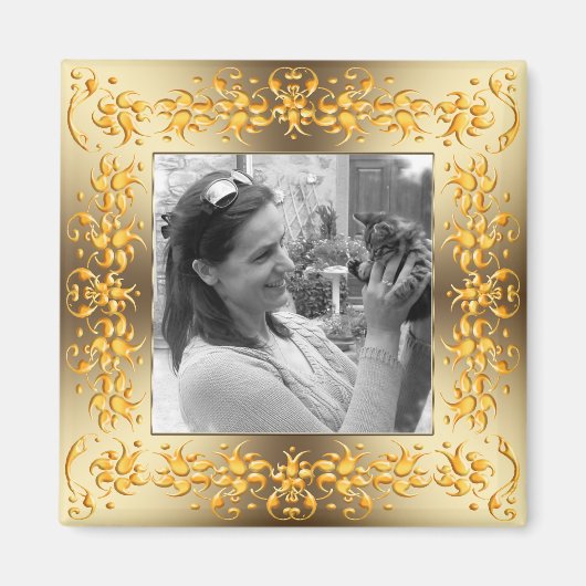 Retro florale barocke goldene Rahmen. Text. Magnet (Vorne)