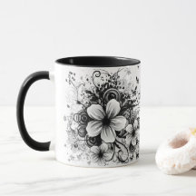 Retro-florale elegante schwarze Blume Kaffee Tasse