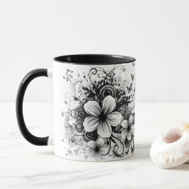 Retro-florale elegante schwarze Blume Kaffee Tasse