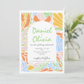 Retro florale Farbrahmen Hochzeit Einladung (Stehend Vorderseite)