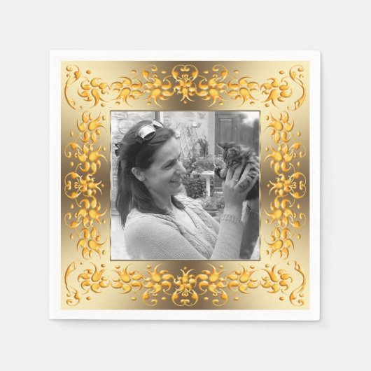 Retro florale goldene Rahmen. Serviette (Vorderseite)