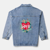 Retro florale Herz Liebe Roter Valentinstag Jeansjacke (Rückseite)