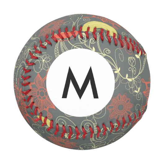 Retro-florales Monogramm Muster 2 Baseball (Vorderseite Links)