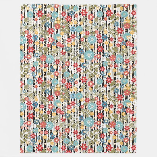 Retro, florales Retro Fleecedecke (Vorderseite)