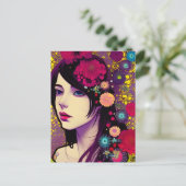 Retro FloralPunk Girl Postkarte (Stehend Vorderseite)