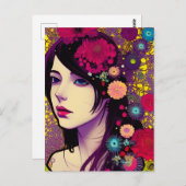 Retro FloralPunk Girl Postkarte (Vorne/Hinten)