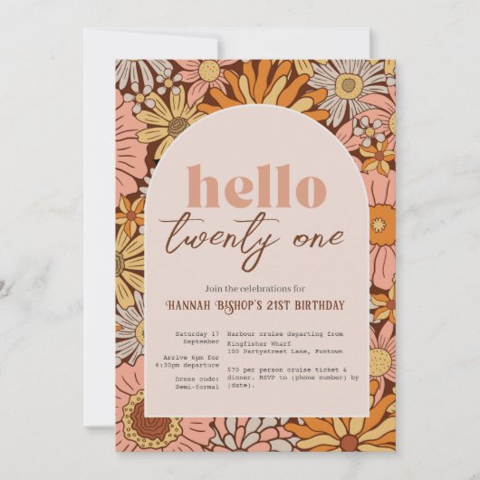 Retro Florals ANY AGE Invitation Einladung (Vorderseite)
