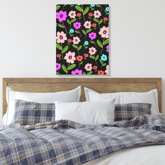 Retro Florals Leinwanddruck (Insitu (Schlafzimmer))
