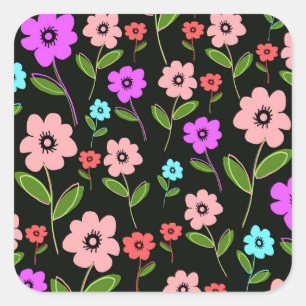 Retro Florals Quadratischer Aufkleber
