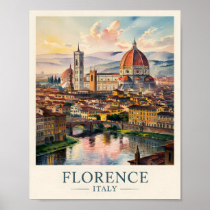 Retro Florenz Duomo Kathedrale Skyline Aquarell Poster