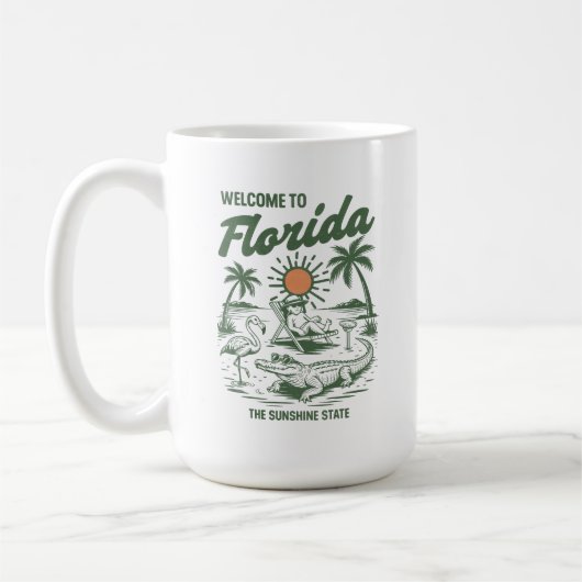 Retro Florida Alligator Palm Trees Sunset Kaffeetasse (Links)